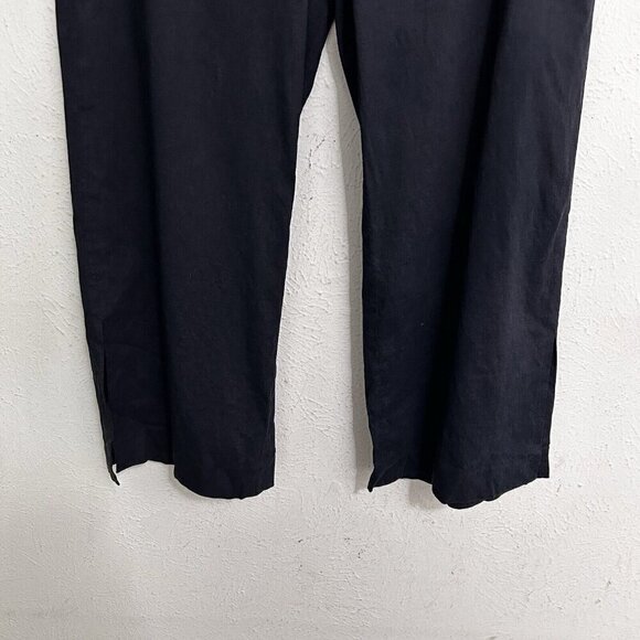 Theory Women’s Black High Slit Wide Leg Pants Linen Blend High Waist Pockets 6 - Picture 3 of 12